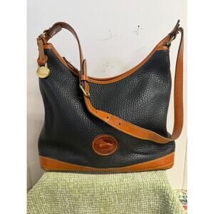 Vintage Dooney Bourke AWL Leather Bucket Bag Black Tan Duck Logo